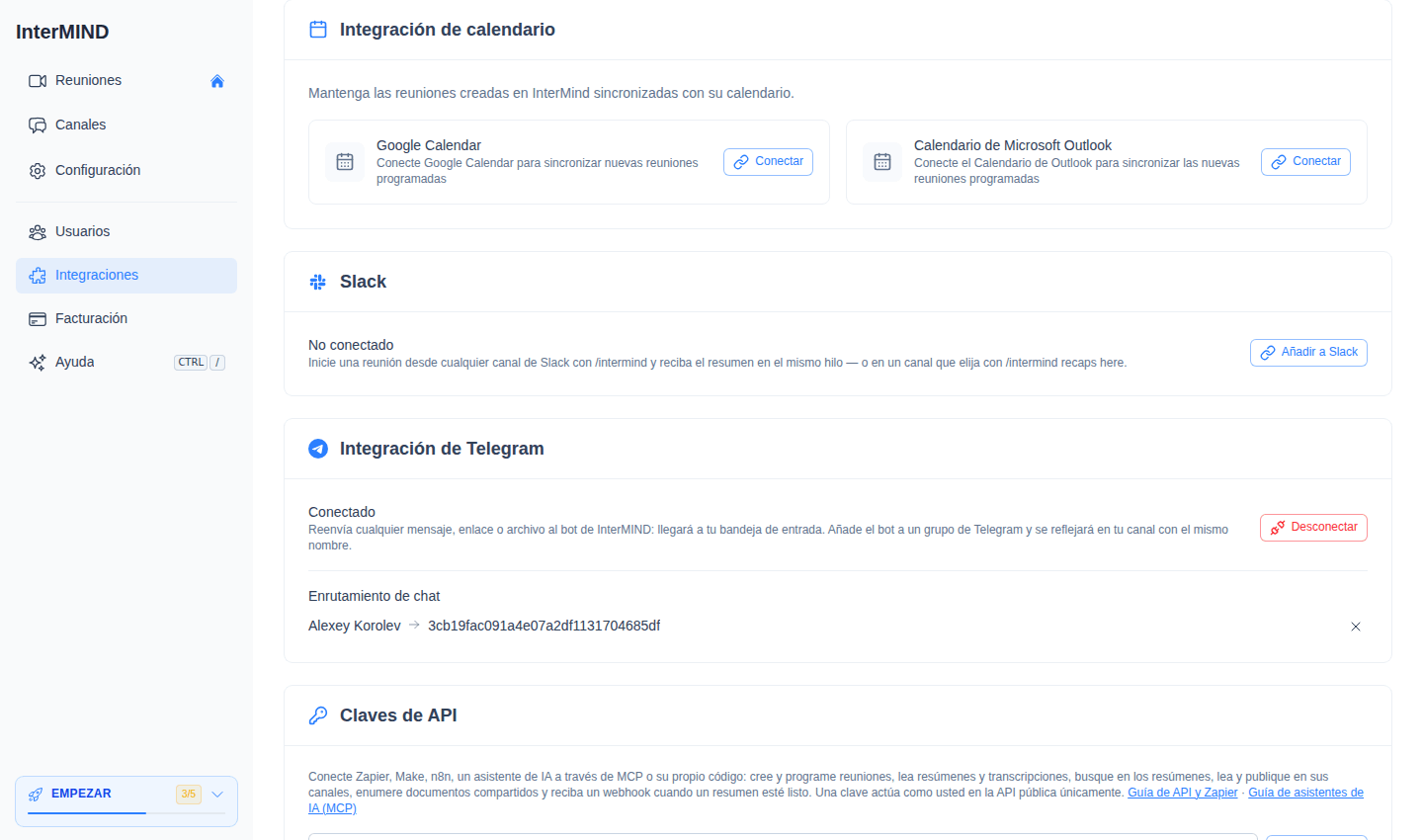 Tarjeta Copia de seguridad y restauración en la página Configuración