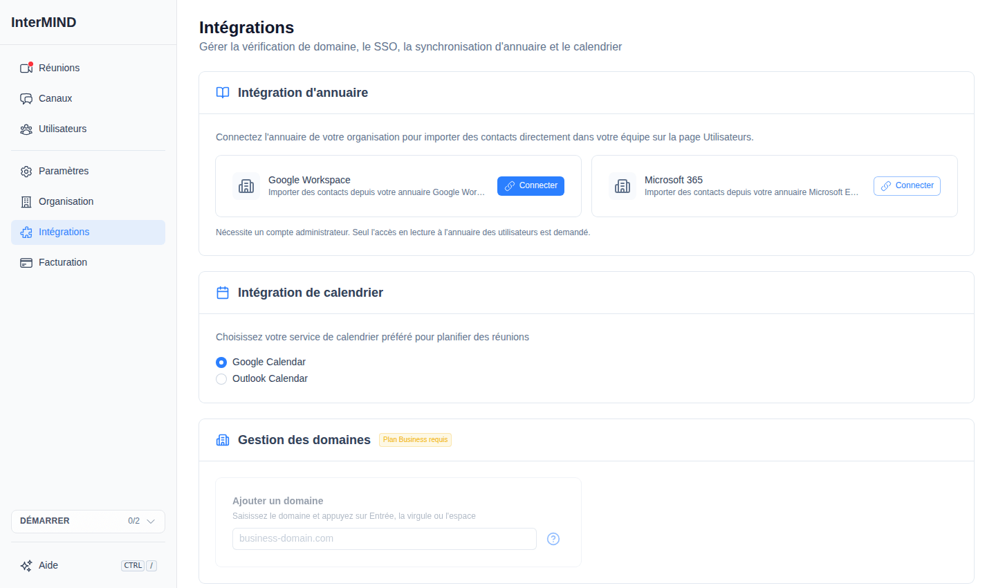 Page Intégrations