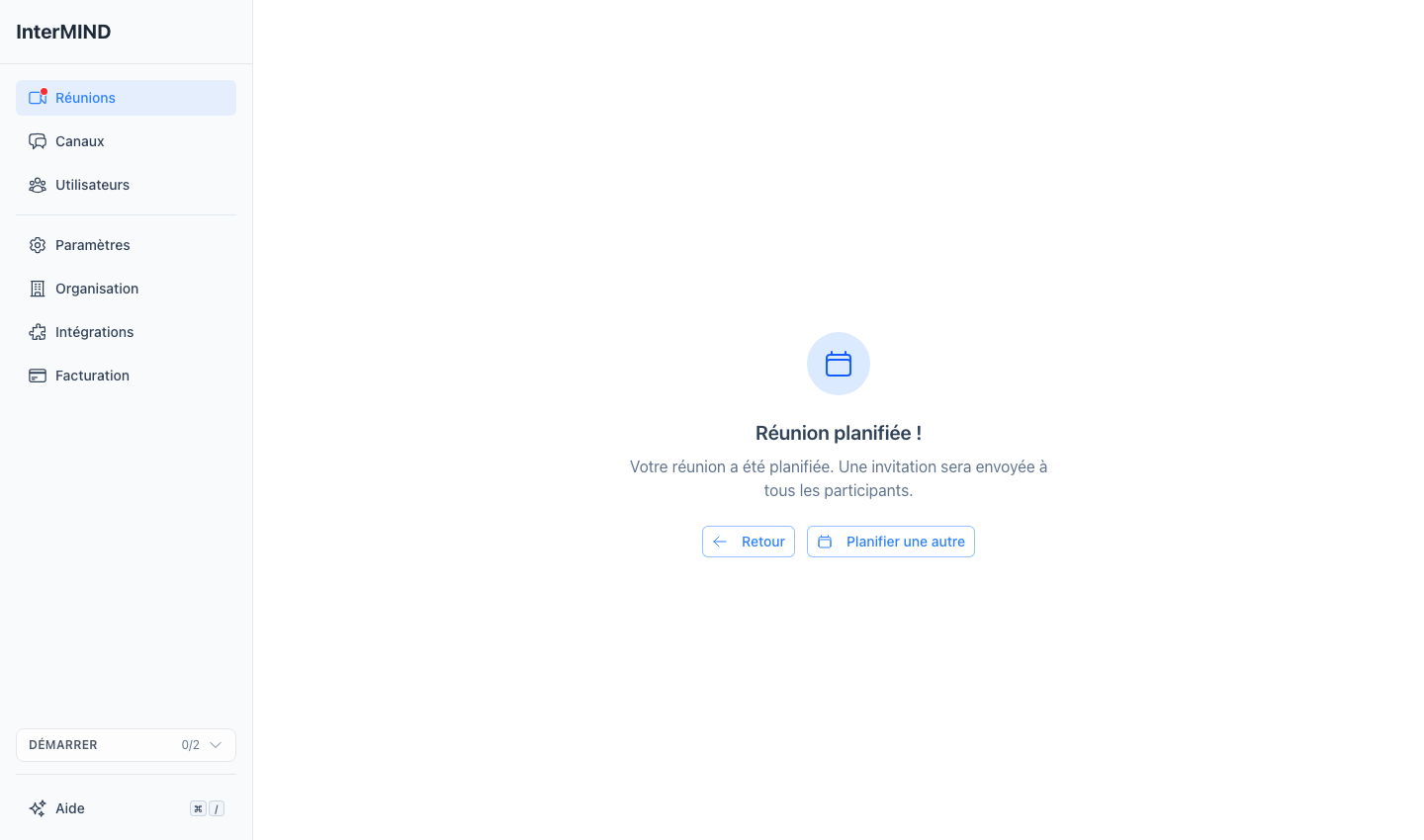 Page de planification avec sélecteur de fournisseur de calendrier