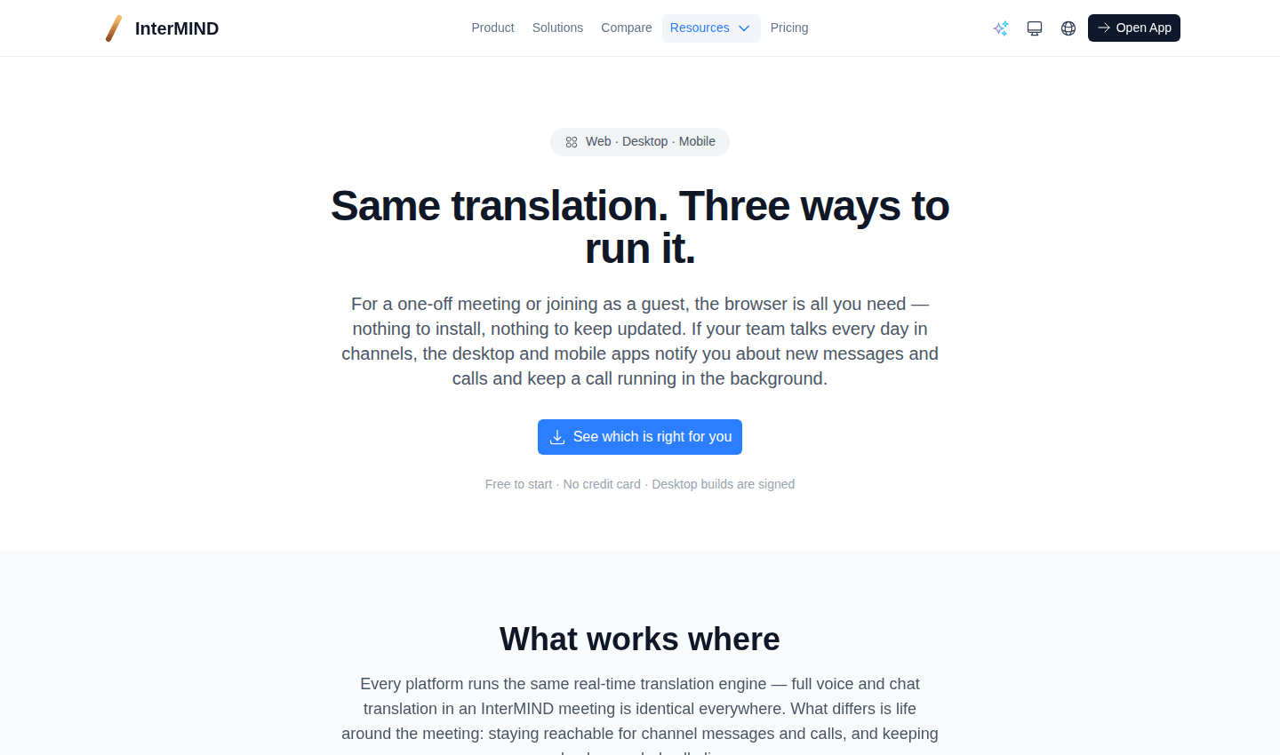 Downloads page — the apps for desktop, mobile and the browser