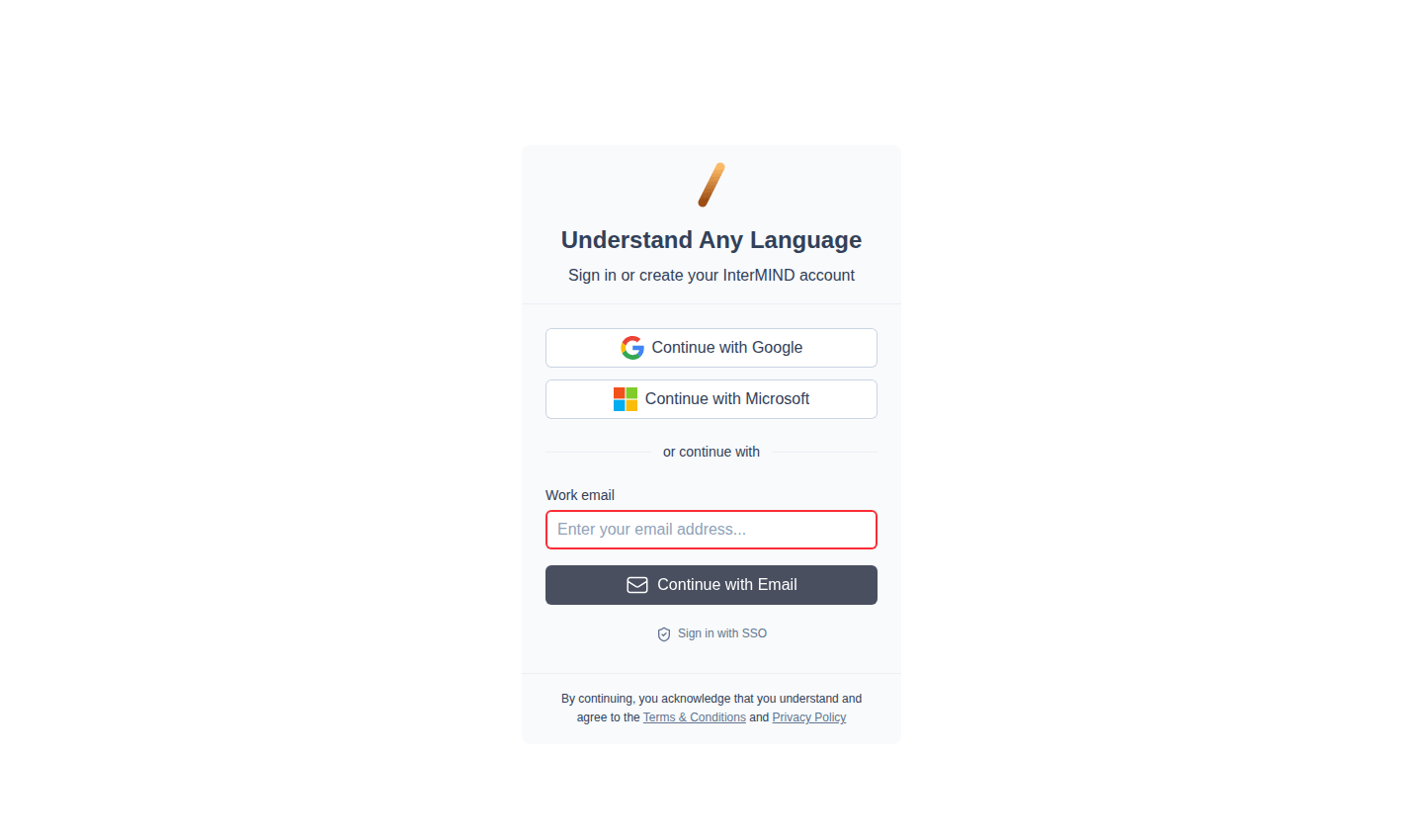 로그인 페이지 — Google, Microsoft 또는 일회성 이메일 코드