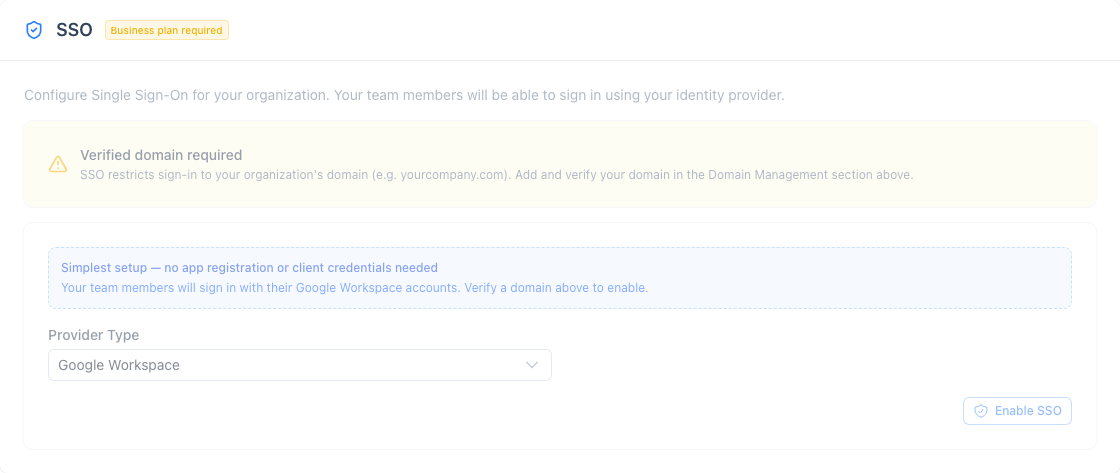 Thẻ SSO trên trang Integrations