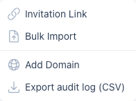 Export audit log (CSV) in the Invite Users dropdown