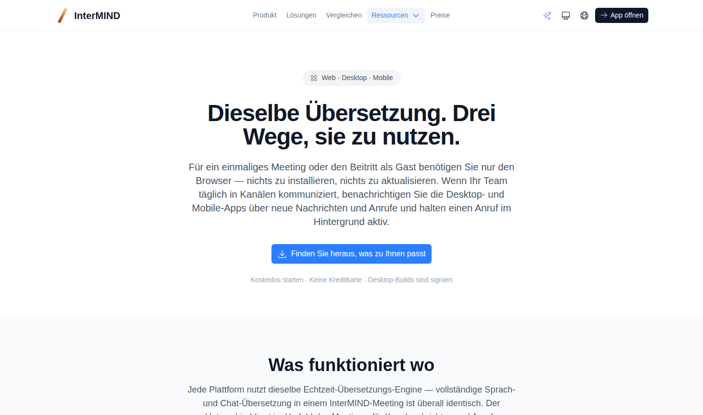 Download-Seite – die Apps für Desktop, Mobilgeräte und den Browser