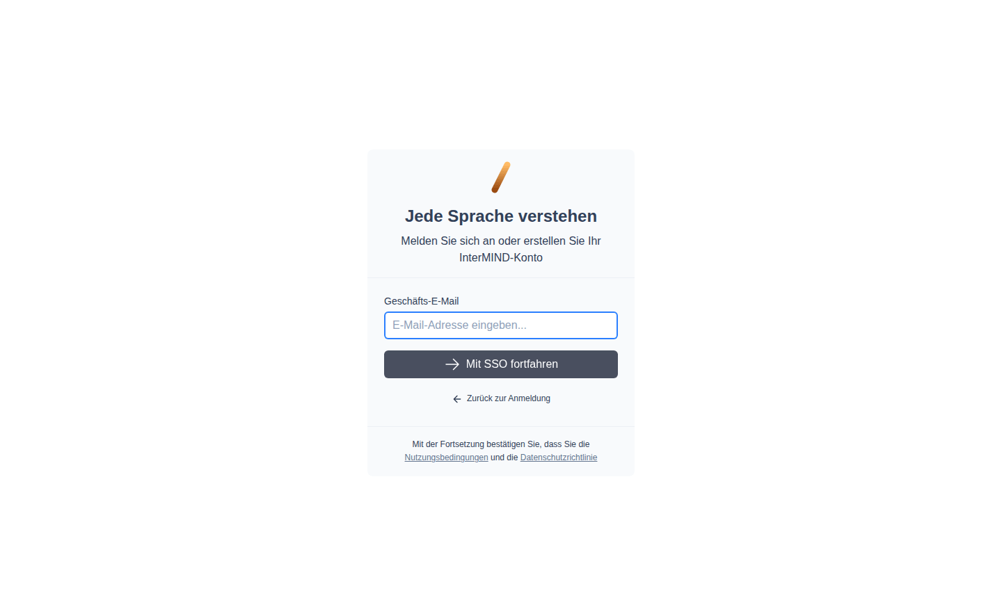 Mit SSO anmelden — Schritt für die Arbeits-E-Mail