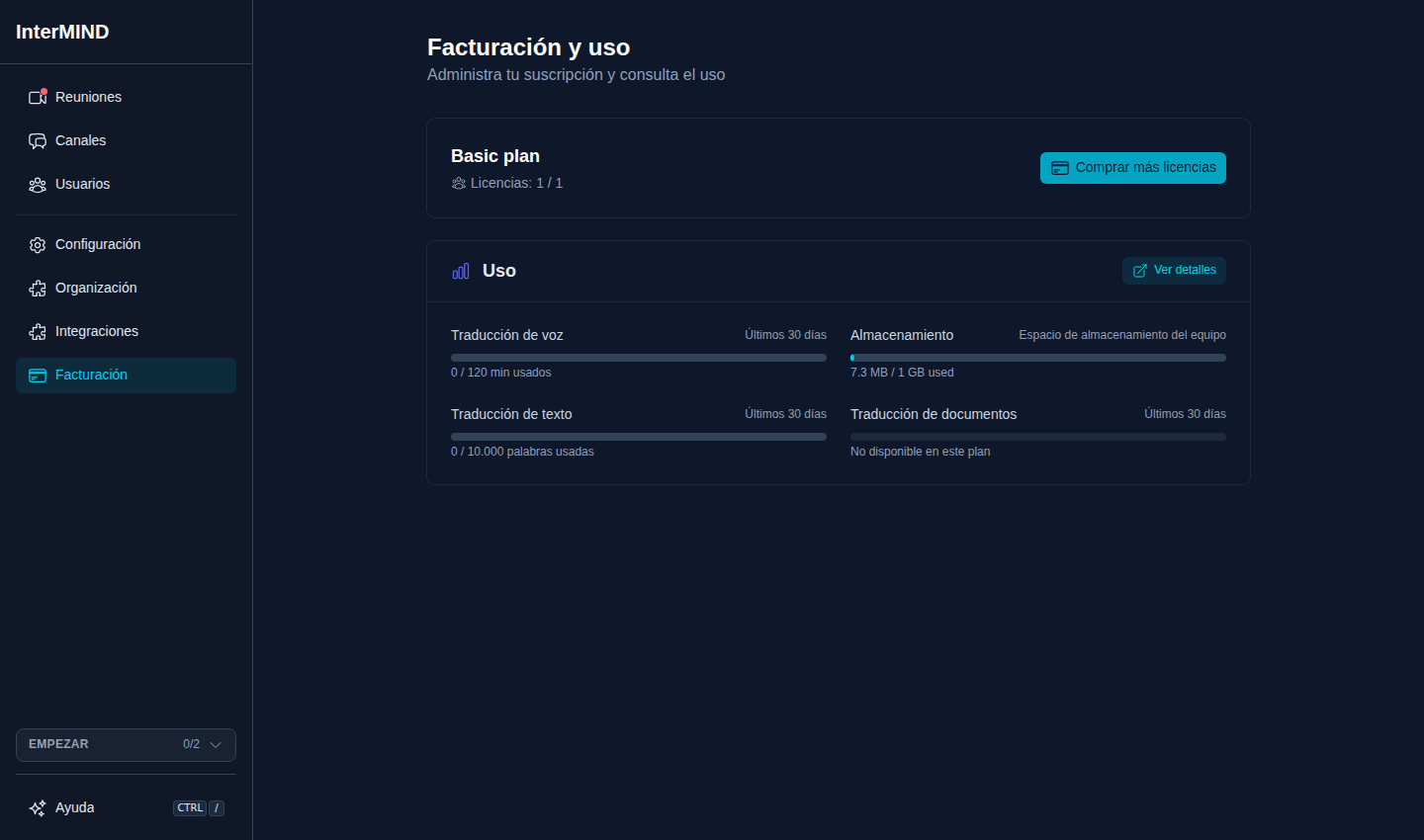 Página de facturación