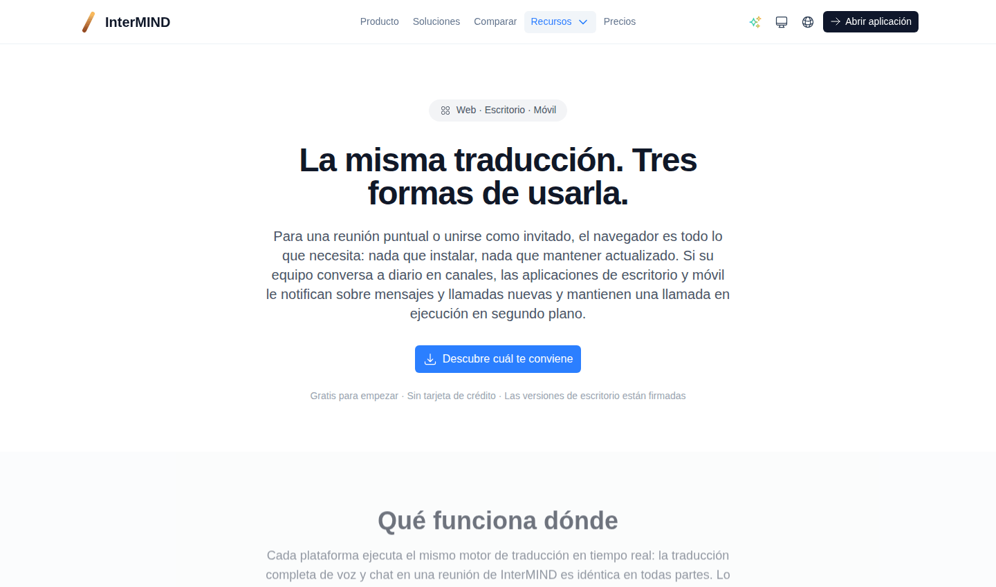 Página de descargas — las aplicaciones para escritorio, móvil y el navegador