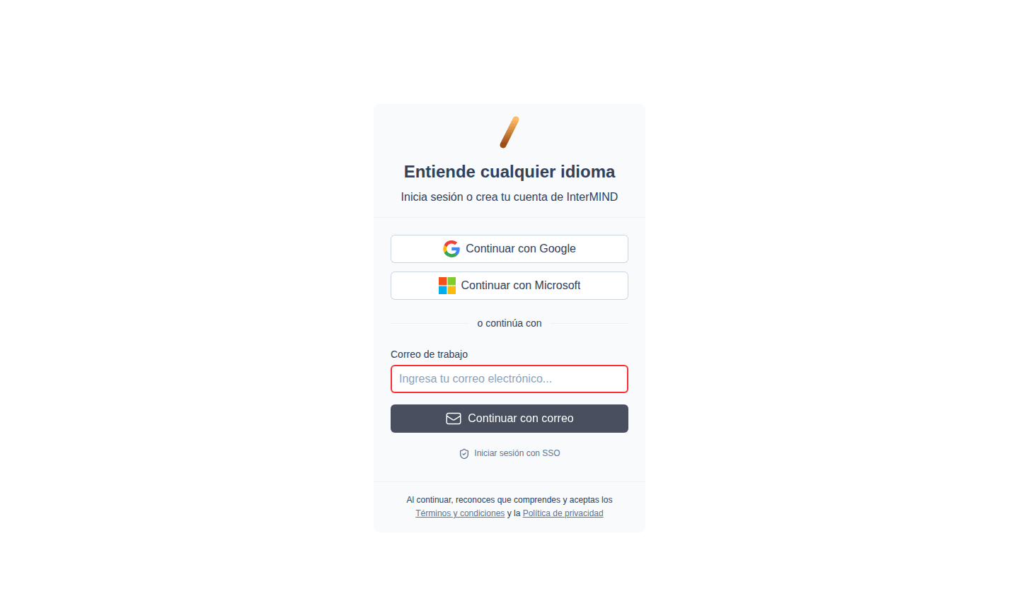 Página de inicio de sesión de InterMIND