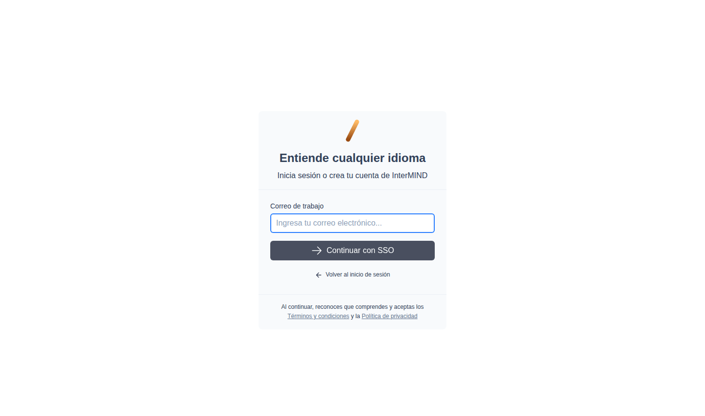 Iniciar sesión con SSO — paso del correo electrónico del trabajo