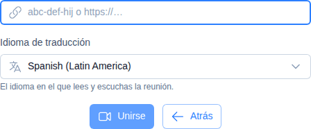 Selector de idioma de traducción en la pantalla de entrada