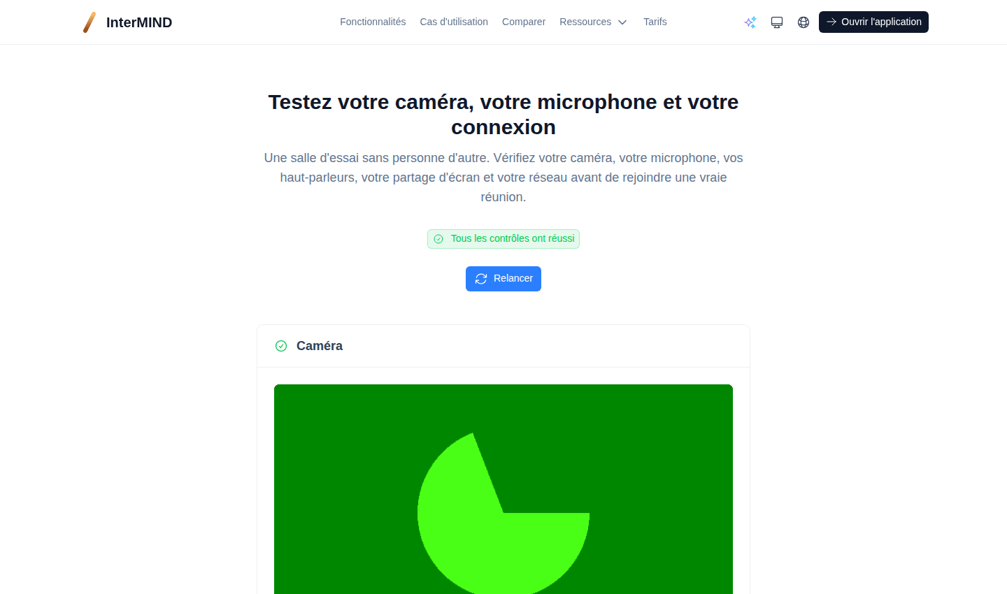 Test de navigateur WebRTC — toutes les vérifications ont réussi