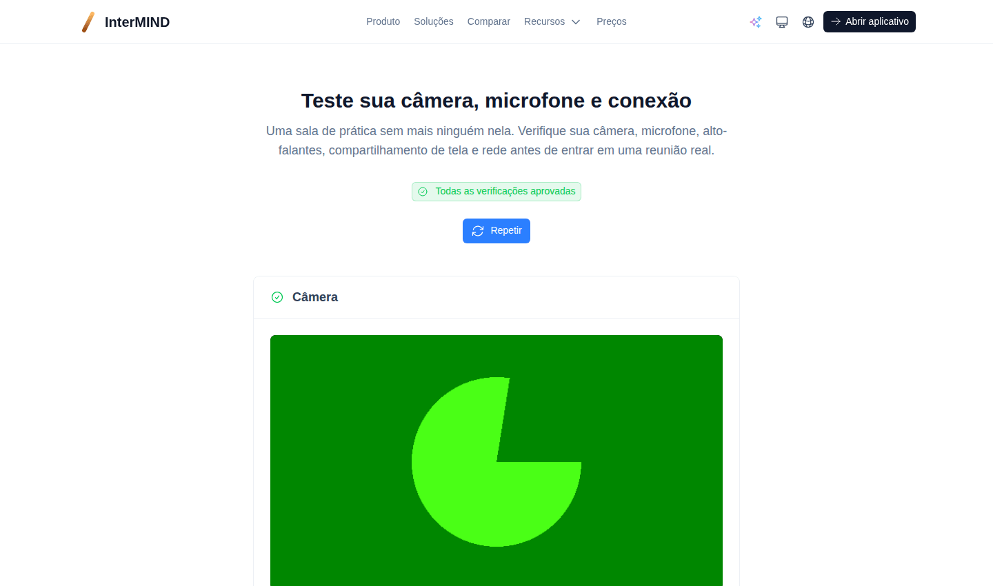 Teste de Navegador WebRTC — todas as verificações passaram