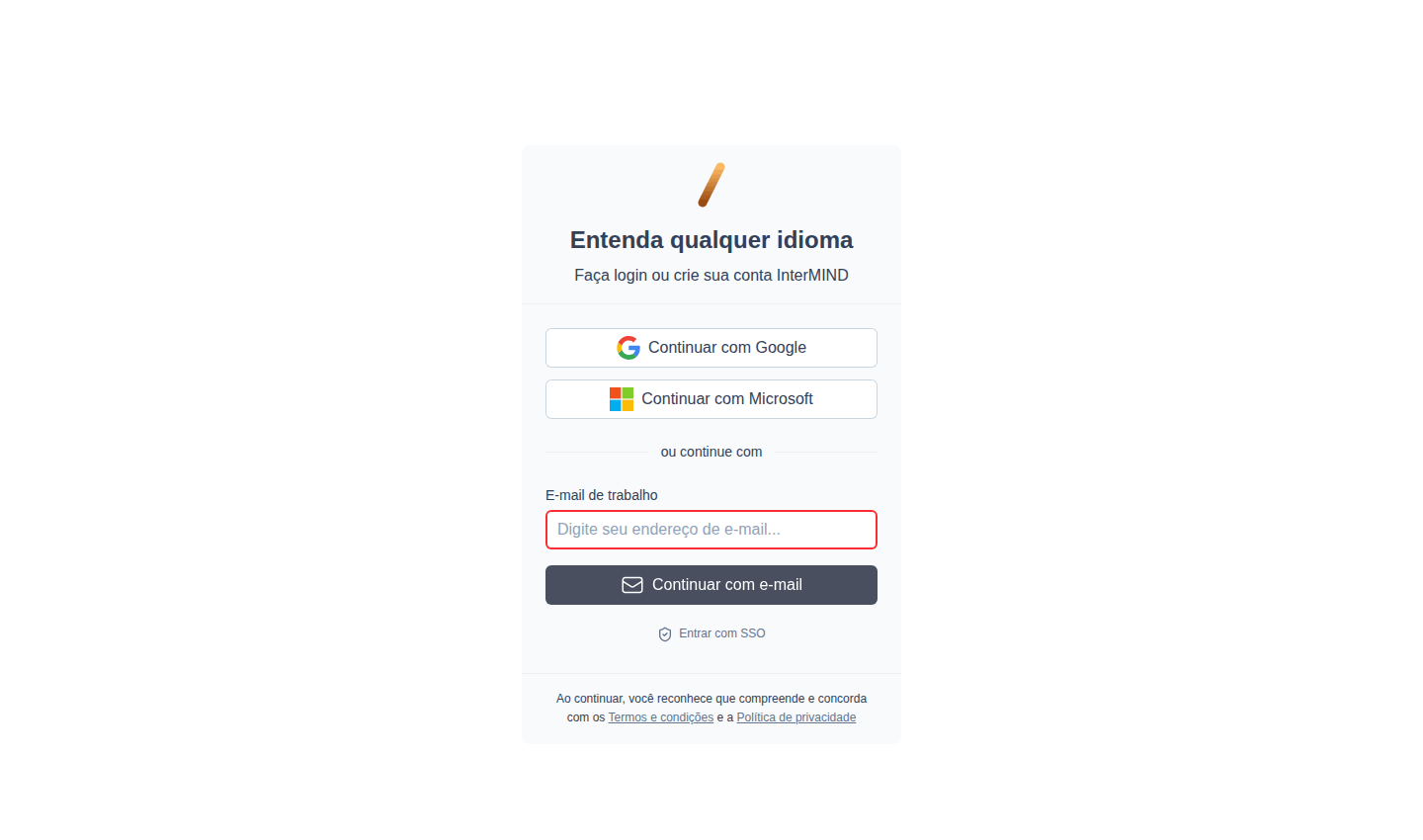Página de login da InterMIND
