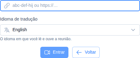Seletor de idioma de tradução na tela de entrada