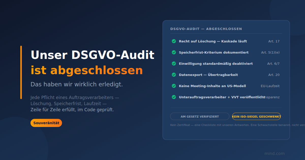 Wir haben unser GDPR-Audit abgeschlossen. Das haben wir tatsächlich behoben.