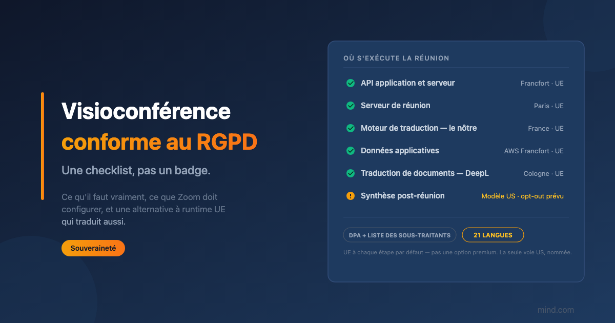 Visioconférence conforme au RGPD : ce que cela implique réellement (et une alternative à Zoom qui traduit)