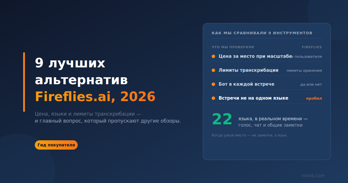 9 лучших альтернатив Fireflies.ai в 2026 году (протестировано для многоязычных встреч)